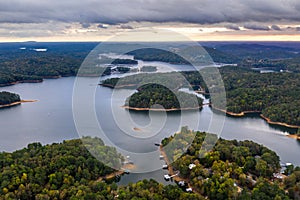 Aerial view of Lake Allatoona just after the sunset photo