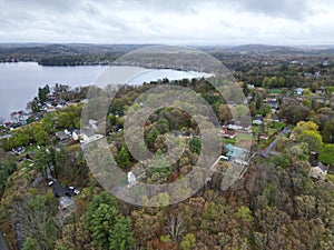 Aerial view of Lake Attitash in Merrimac, Massachusetts