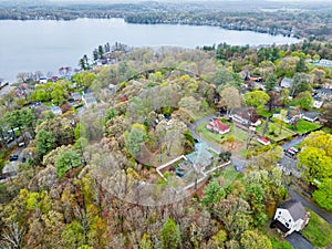 Aerial view of Lake Attitash in Merrimac, Massachusetts