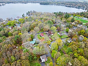 Aerial view of Lake Attitash in Merrimac, Massachusetts