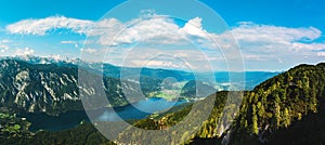 Aerial view of Lake Bohinj in Slovenia stitched panorama