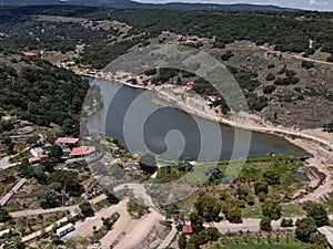 Aerial view of lake in a country town