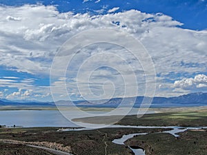 Aerial view of Lake Crowley over the mountain