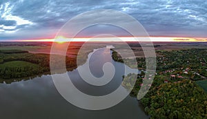 Aerial view of Lake Deseda near the city of Kaposvar in Hungary