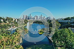 Aerial view of the lake in Echo Park in Los Angeles California