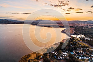 Aerial view of Lake Hume Dam and Village