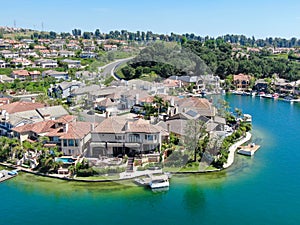 Aerial view of Lake Mission Viejo with private residential and condominium communities. California photo