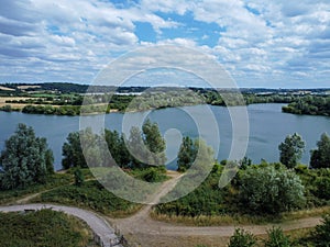 Aerial view of Lake and nature in Roydon UK