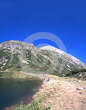 Aerial view of a lake in Pirin Mountain, Bulgaria