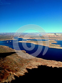 Aerial view of Lake Powell Reservoir in the Glen Canyon National Recreation Area