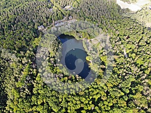 Aerial view of lake Teufelssee a glacial lake in the Grunewald forest