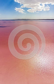 Aerial view of Lake Tuz, Tuz Golu. Salt Lake. Red, pink salt water. It is the second largest lake in Turkey