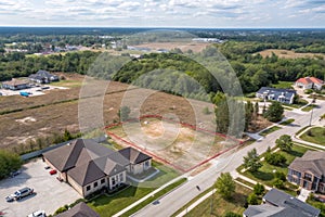 Aerial view of land plot for real estate survey photo