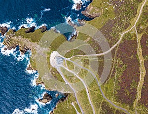 Aerial view of land's end in Cornwall