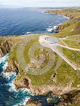 Aerial view of land's end in Cornwall