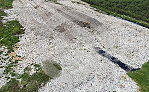 Aerial view landfill garbage waste huge dump environmental pollution problem, Top view on plastic and other industrial waste