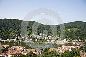 Aerial view landscape and cityscape of Heidelberg old town from Heidelberger Schloss in Germany