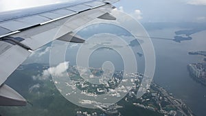 Aerial view landscape and cityscape of HongKong island from airbus flying