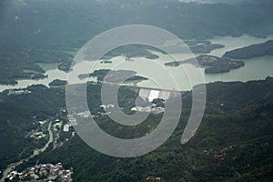 Aerial view landscape and cityscape of HongKong island from airbus flying