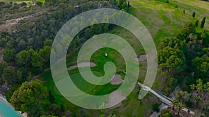 Aerial view. Landscape, flight over golf course.