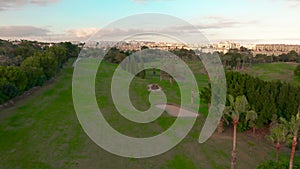 Aerial view. Landscape, flight over golf course.