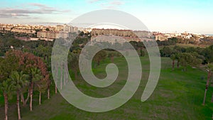 Aerial view. Landscape, flight over golf course.