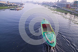 Aerial view Landscape of Sand bulkheads ships with Industrial zone in Sitalakhya River, Narayanganj, photo