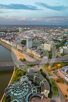 Aerial view of Landtag - Government of Rheinland Pfalz county and Christ Church in Mainz, Germany