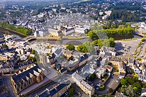 Aerial view of Lannion city on the Lege river, Brittany region