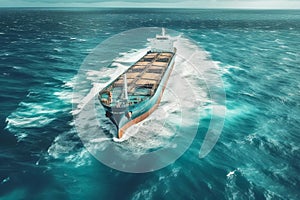 Aerial view of Large Cargo container ship sailing in sea. Generative AI illustration