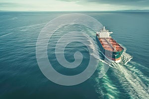 Aerial view of Large Cargo container ship sailing in sea. Generative AI illustration