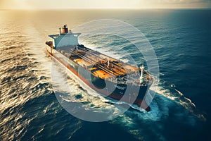 Aerial view of Large Cargo container ship sailing in sea. Generative AI illustration
