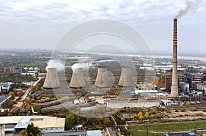 Aerial View Of Large Chimneys From The Coal Power Plant