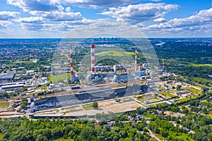 Aerial View Of Large Chimneys From The Coal Power Plant In Poland - Ecology concept