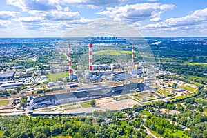 Aerial View Of Large Chimneys From The Coal Power Plant In Poland - Ecology concept