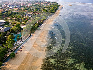 Aerial view of a large fringing tropical coral reef (Sanur, Bali