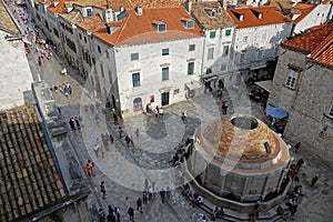 Aerial view of the Large Onofrio fountain in the main street of Dubrovnik, Ragusa, Croatia