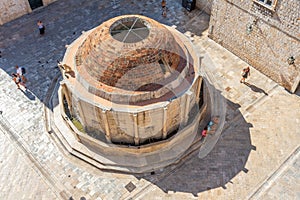 Aerial view of large Onofrio's fountain in Dubrovnik, Croatia