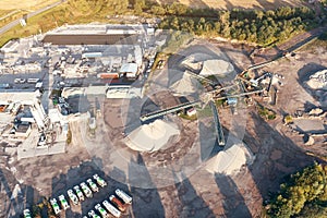 Aerial view of a large plant for the production of concrete, asphalt. sand extraction from a quarry