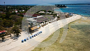 Aerial view of a large reef flat (table) of a fringing coral reef in Indonesia