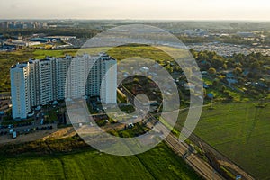 Aerial view of a large residential building