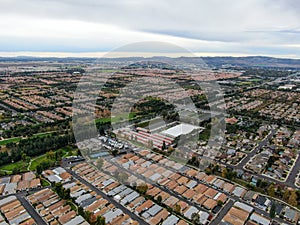 Aerial view of large-scale residential neighborhood, Irvine, California