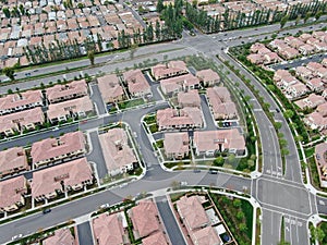 Aerial view of large-scale residential neighborhood, Irvine, California