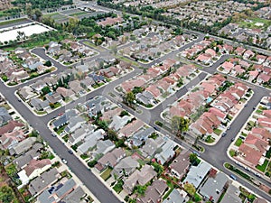 Aerial view of large-scale residential neighborhood, Irvine, California