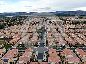 Aerial view of large-scale residential neighborhood, Irvine, California