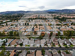 Aerial view of large-scale residential neighborhood, Irvine, California