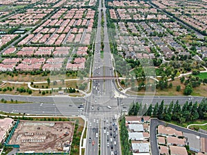 Aerial view of large-scale residential neighborhood, Irvine, California