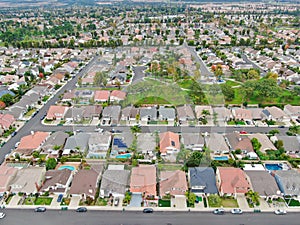 Aerial view of large-scale residential neighborhood, Irvine, California