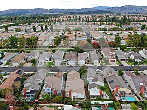 Aerial view of large-scale residential neighborhood, Irvine, California