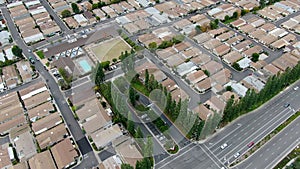 Aerial view of large-scale residential neighborhood, Irvine, California